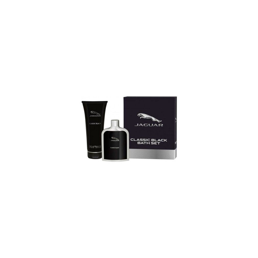 Jaguar Classic Black Bade-Set, schwarz. Enthält Duschgel, Eau de Toilette und eine Geschenkbox mit Jaguar-Logo.