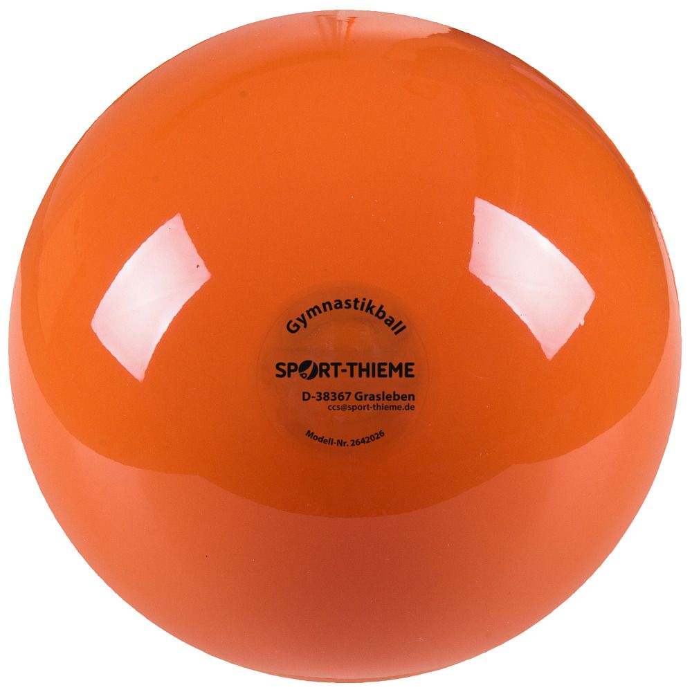 Orangener Gymnastikball. Aufdruck: Sport-Thieme, Gymnastikball, D-38367 Grasleben. Modell-Nr. 2642036.