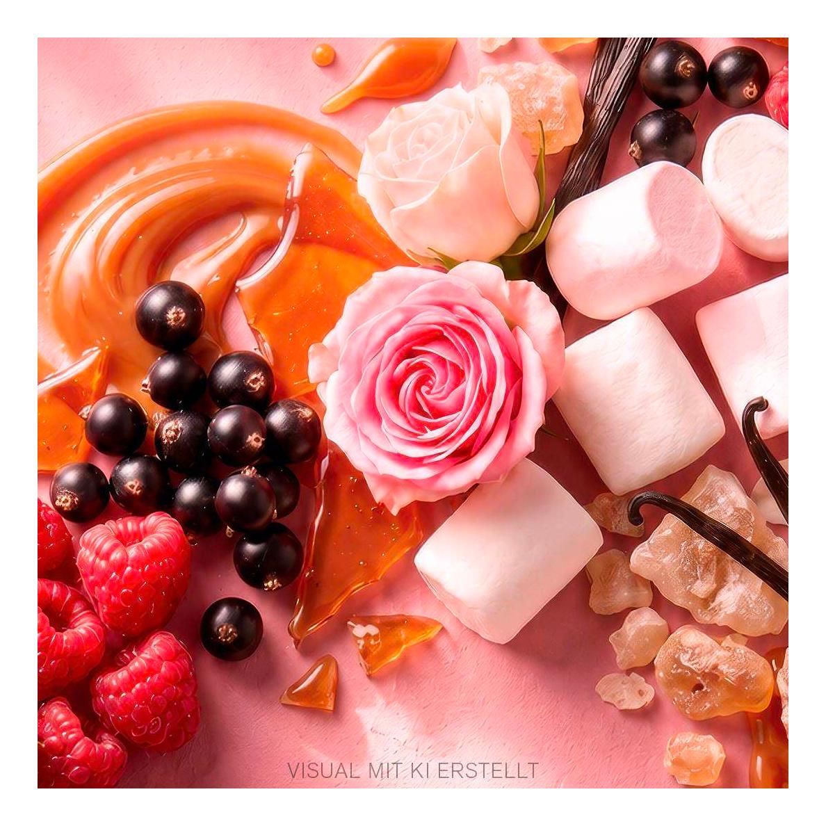 Zutatenkomposition: Rosen, Beeren, Marshmallows, Vanille und Karamell.