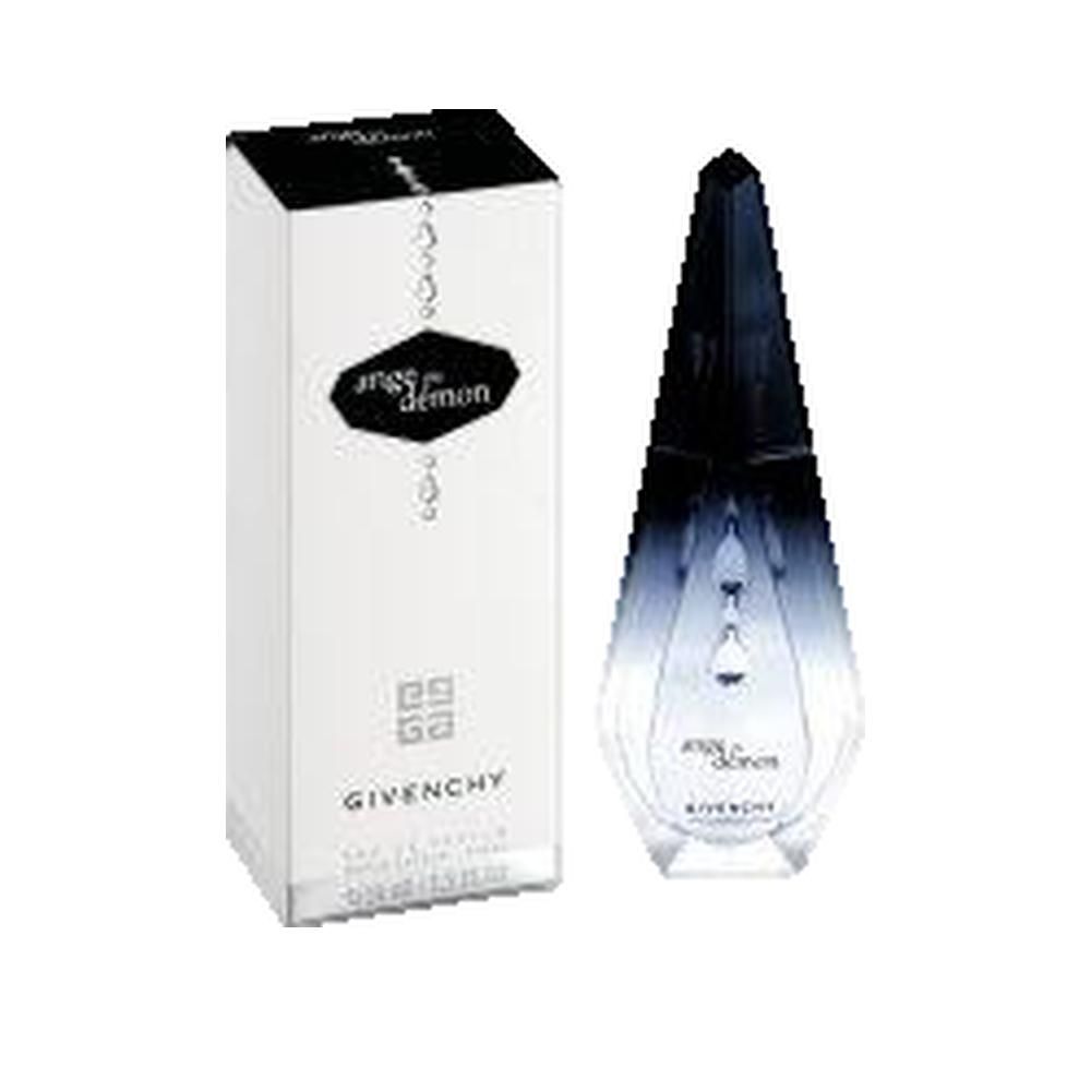 Parfümflakon und Verpackung. Flakon in Tropfenform, Farbverlauf von Blau zu transparent. Verpackung weiß mit schwarzem Logo und Schriftzug Givenchy.