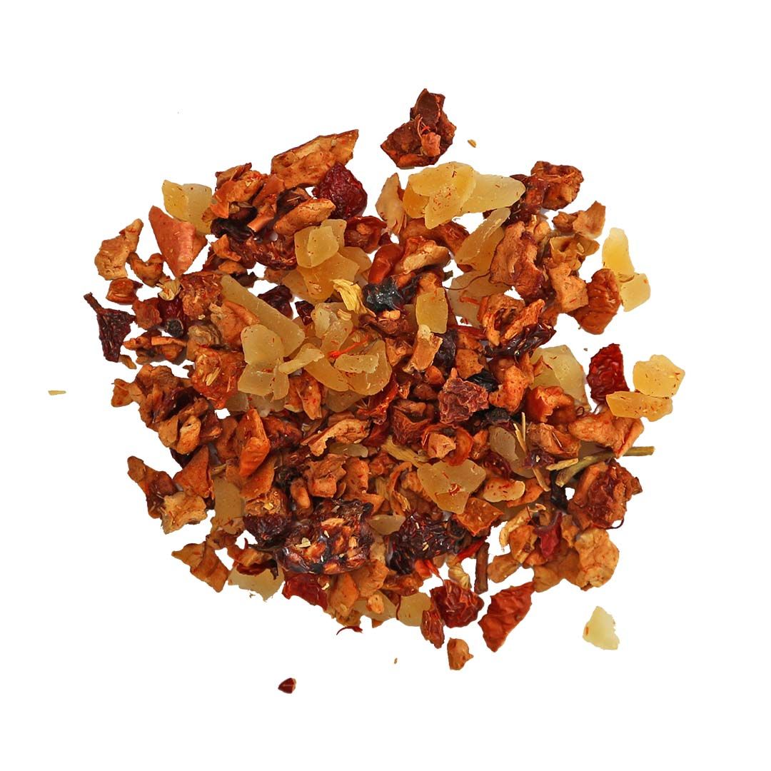 Haufen getrockneter Früchte und Kräuter. Draufsicht.