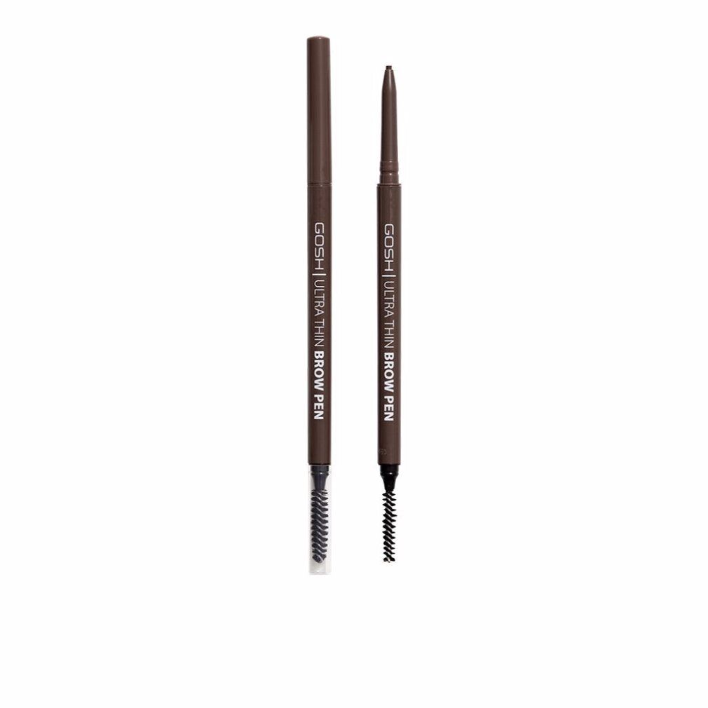 Gosh Ultra Thin Brow Pen in Dunkelbraun, mit Bürste und spitzem Applikator.