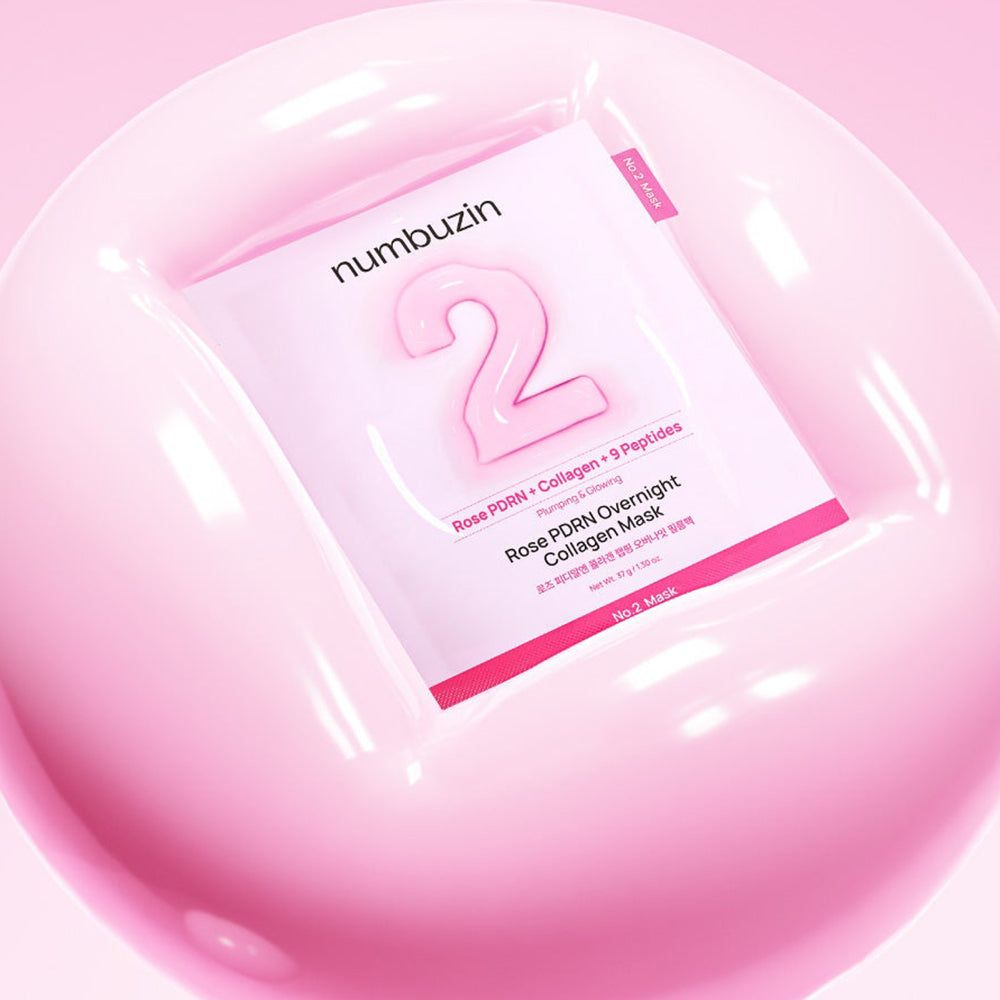 NUMBUZIN Nr.2 Rose PDRN Overnight Collagen Hydrogel-Maske in einer rosa Schale.