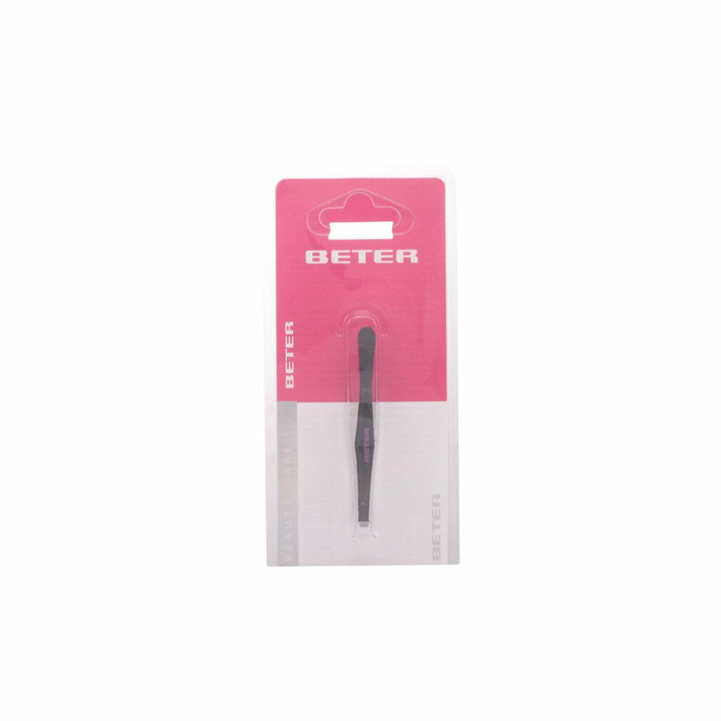 Schwarze Pinzette mit gerader Spitze in Blisterverpackung.