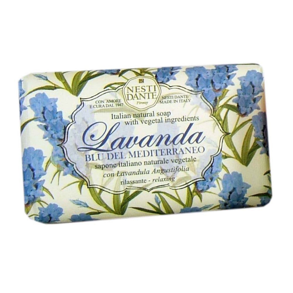 Savon Lavanda Blu del Mediterraneo, emballage floral. Inscription "Nesti Dante Firenze". Savon naturel italien.