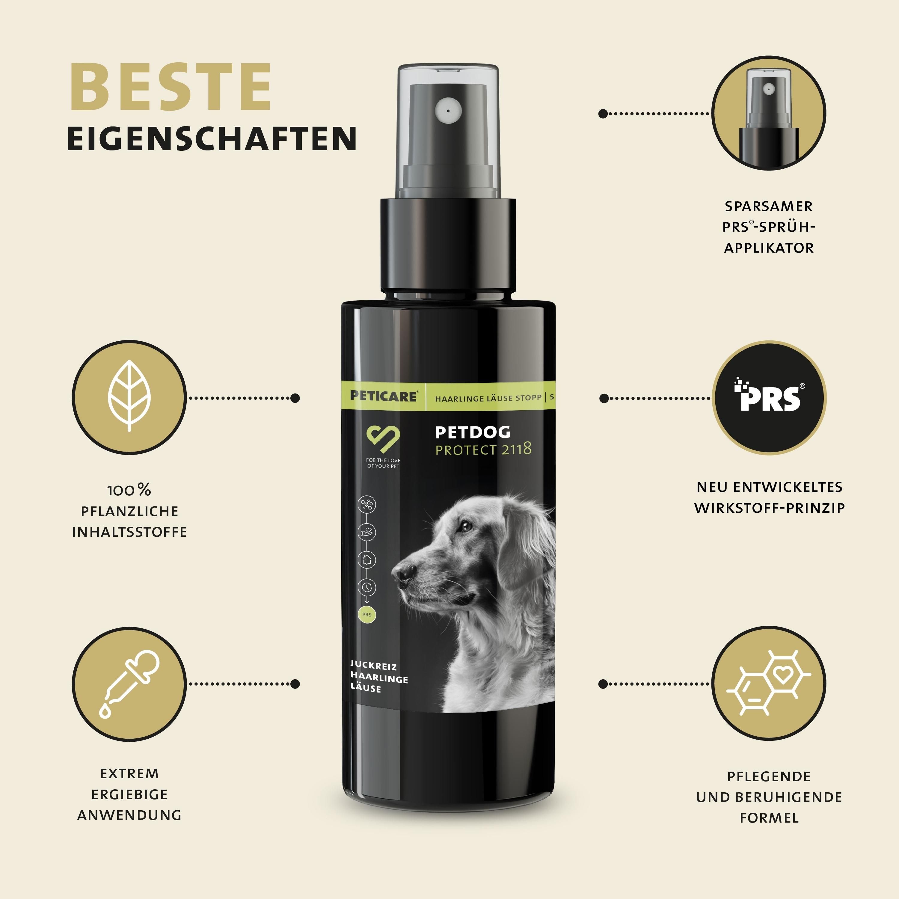 Peticare Anti-Läuse & Haarlinge Spray für Hunde, lindert effektiv Juckreiz