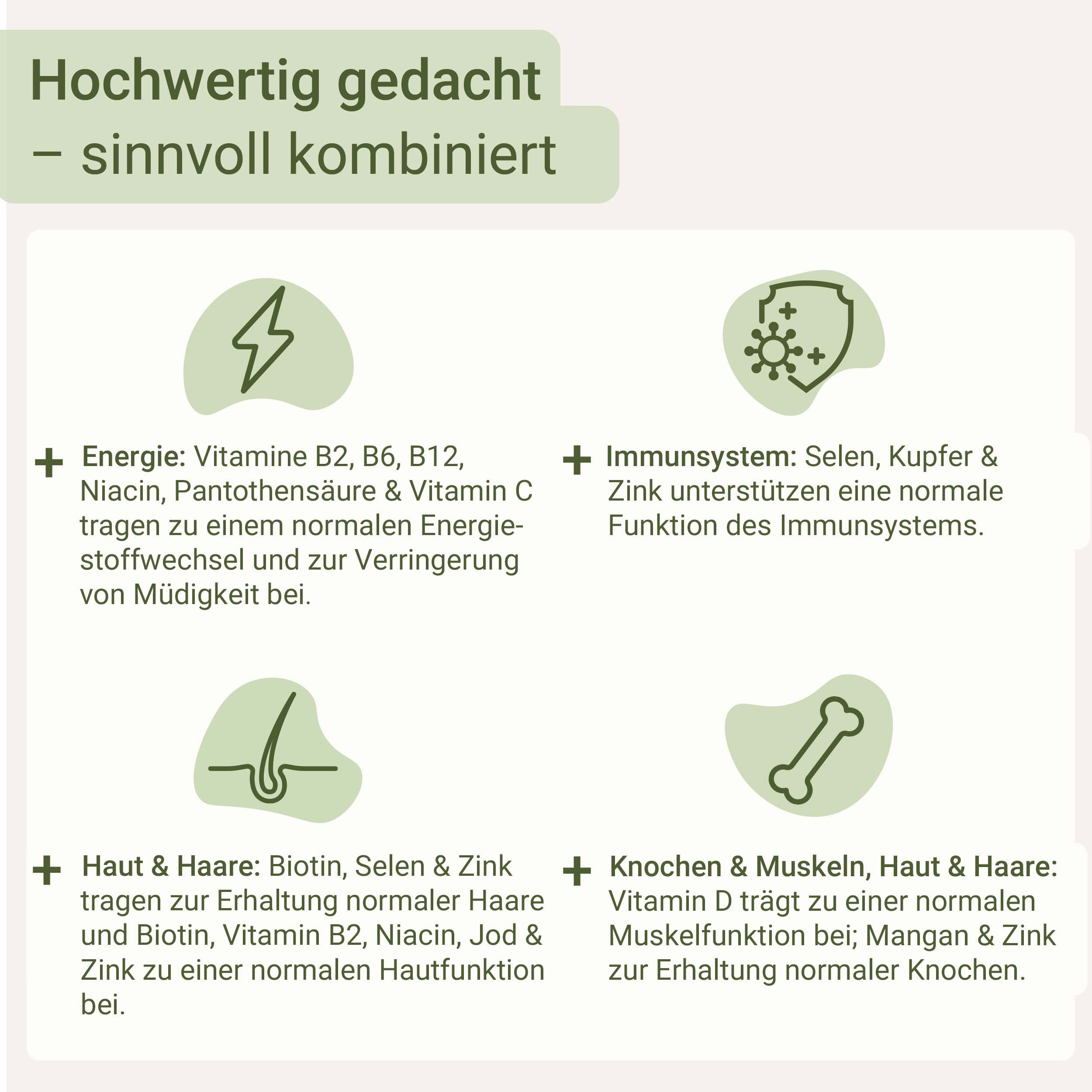 Dose 'super greens' mit Informationen zu Vitaminen, Mineralstoffen und Bakterienkulturen.