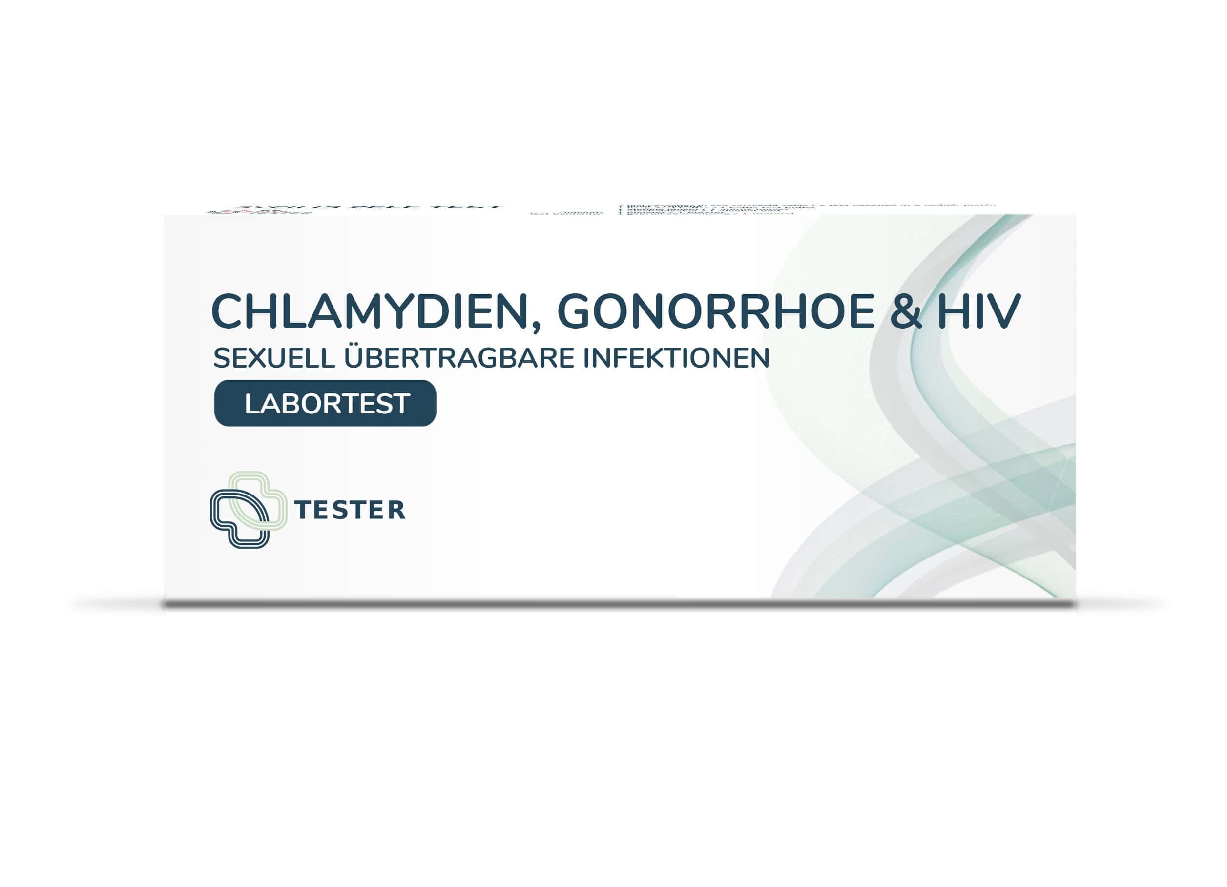 Testkit für Chlamydien, Gonorrhoe & HIV. Sexuell übertragbare Infektionen Labortest.