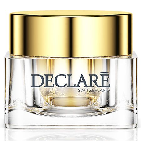 Glasbehälter mit goldenem Deckel. Aufschrift: DECLARE SWITZERLAND.