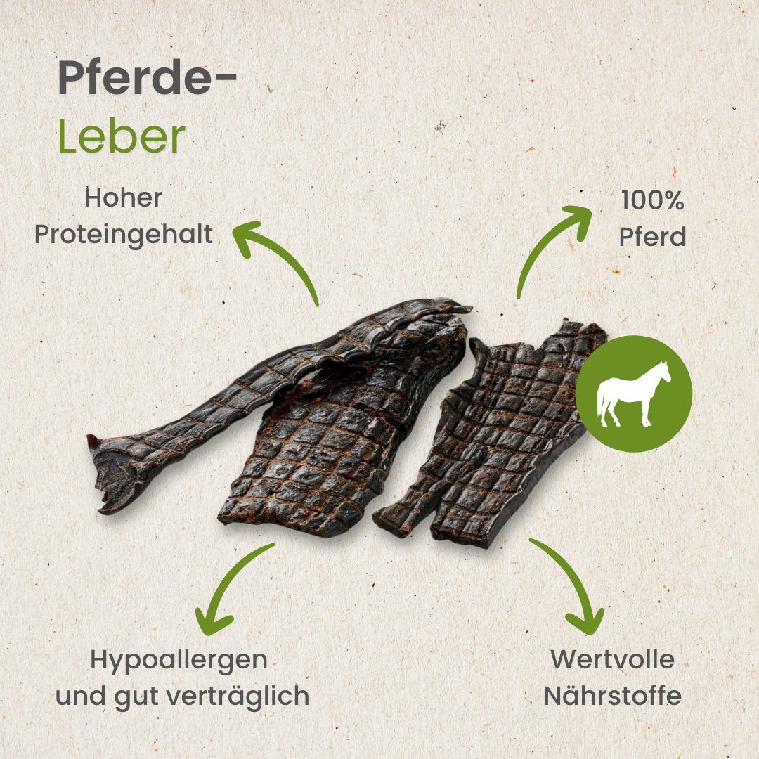 Getrocknete Pferdeleberstücke mit Rautenmuster, 100% Pferd.