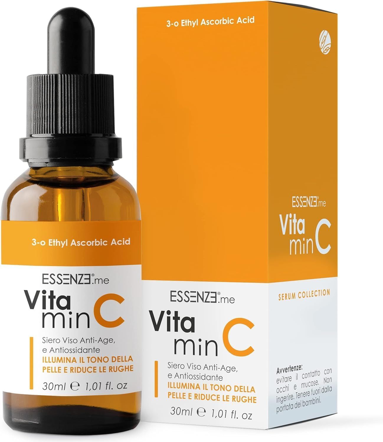 Essenze.me Siero Viso Vitamina C 3-o-Ethyl - Illuminante, Antirughe e Antiossidante - 30ml