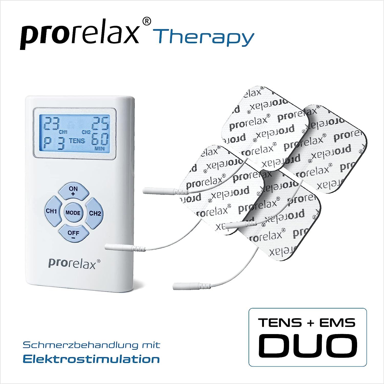 prorelax TENS EMS DuoElektrostimulationsgerät 2 Therapien mit einem Gerät