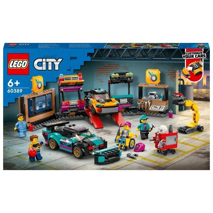 LEGO City 60389 Garage Auto Personalizzato con 2 Macchine Giocattolo Personalizzabili, Officina e 4
