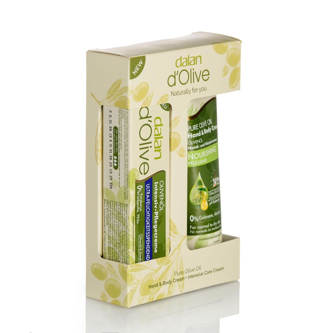 Dalan d'Olive, Duo Set = Intensiv Handcreme 20ml + Bodylotion 75ml
