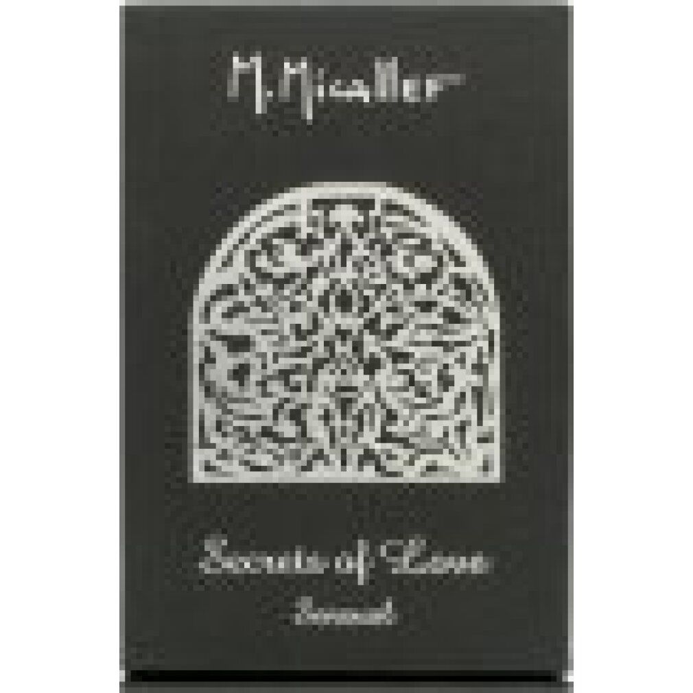 Schwarze Schachtel mit Logo und Text. Aufschrift: SECRETS OF LOVE Sensual. M. Micallef-Logo.
