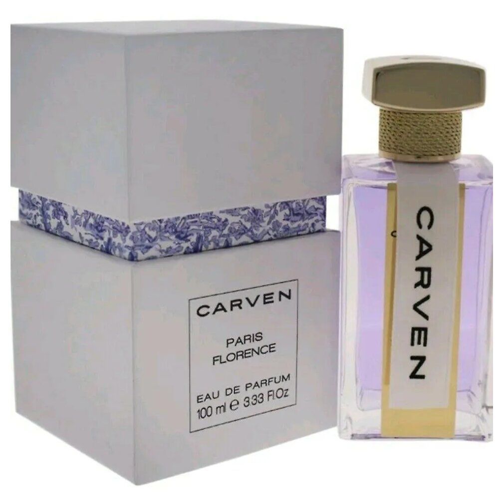 Carven Paris Florence Eau de Parfum Flakon neben seiner Verpackung.