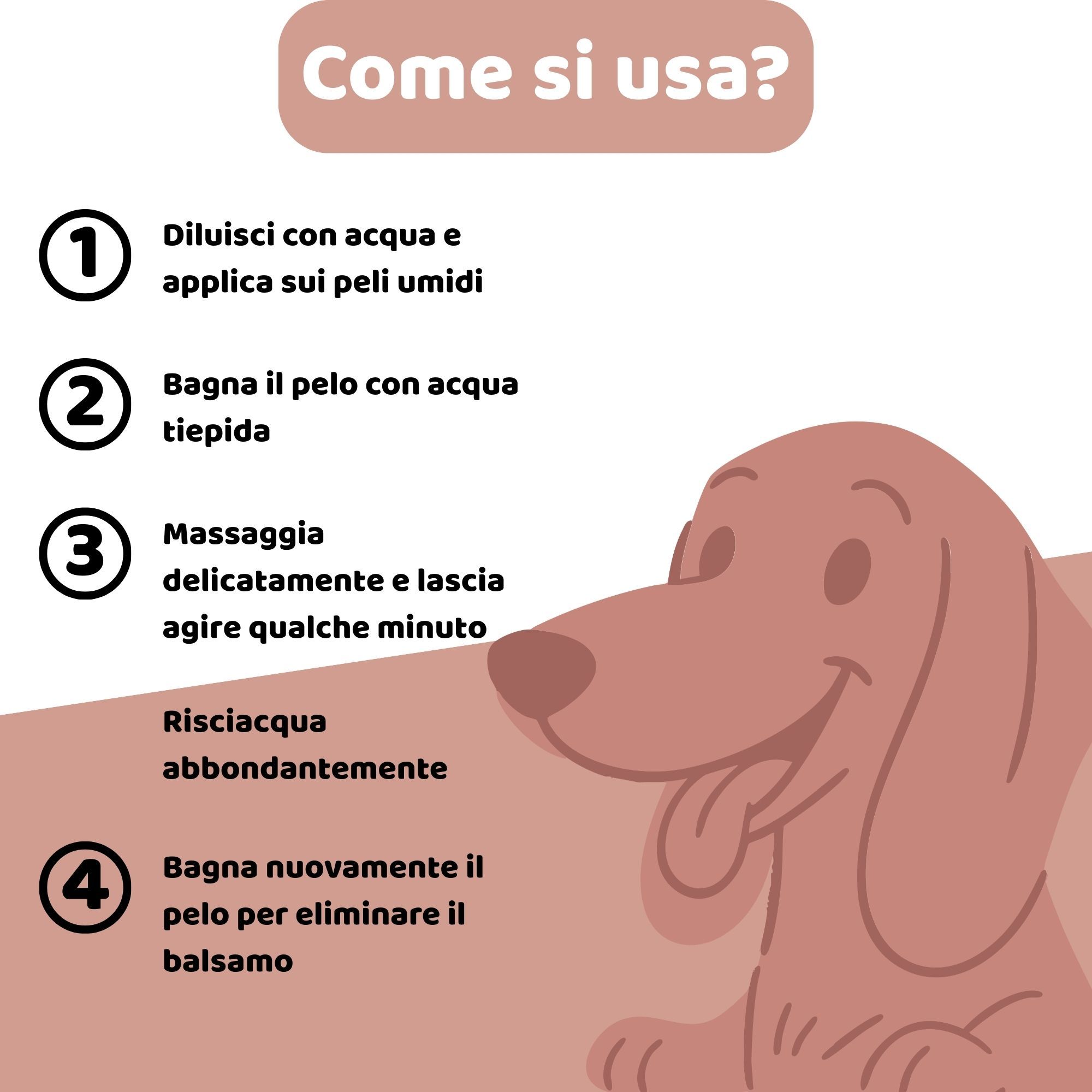 Braune Flasche mit schwarzem Deckel. Aufkleber mit Produktnamen und Hund.