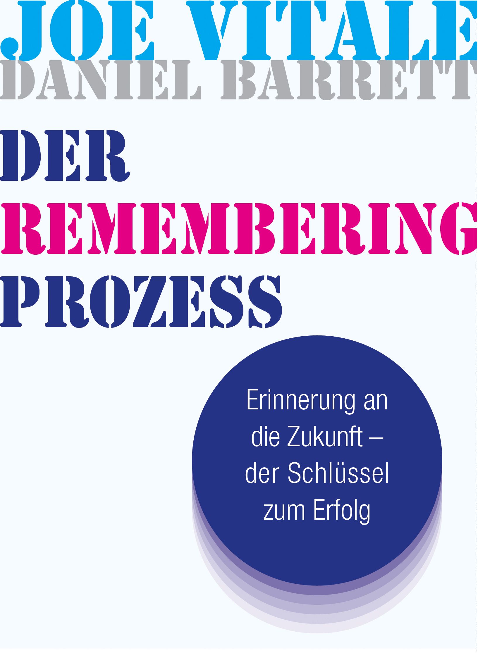 Buchcover mit Titel "Der Remembering Prozess". Autoren: Joe Vitale, Daniel Barrett. Blauer Kreis mit Text: Erinnerung an die Zukunft.