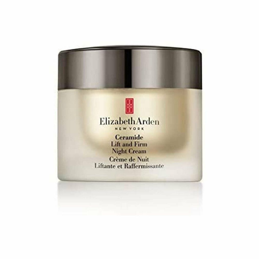Creme-Glas mit silbernem Deckel. Elizabeth Arden Advanced Ceramide Lift and Firm Night Cream.