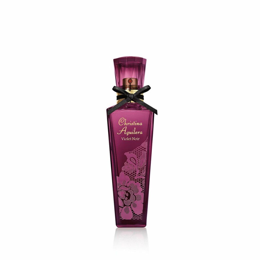 Christina Aguilera Violet Noir Eau de Parfum Flakon mit schwarzer Schleife.