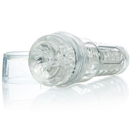 Transparentes, zylindrisches Produkt mit abnehmbarem Deckel. Unterhalb ein Querschnitt.