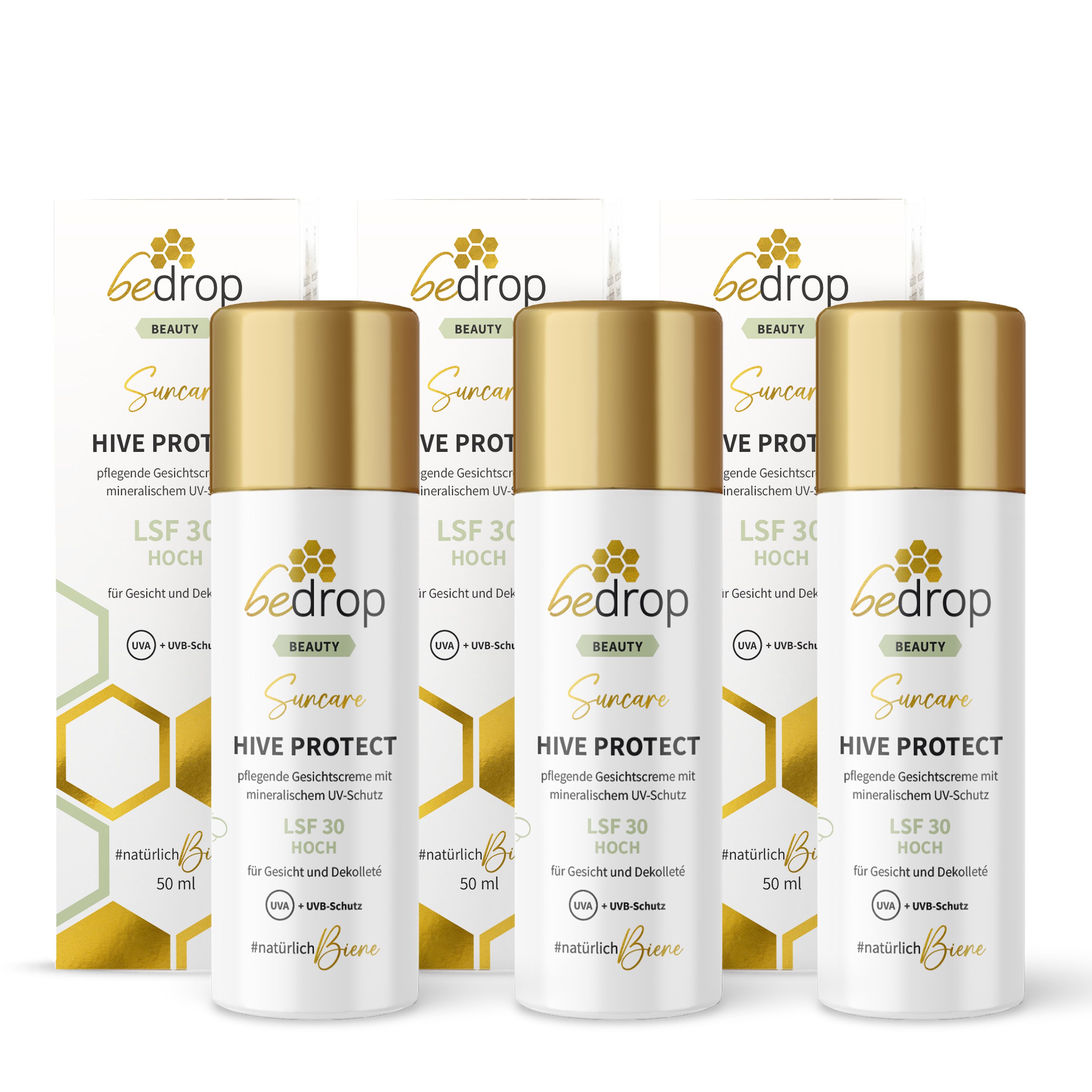 Vorteilsset: 3x Hive Protect LSF 30 - Sonnencreme für Gesicht mit mineralischem UVA & UVB-Schutz 3x50 ml Sonnenschutzcreme