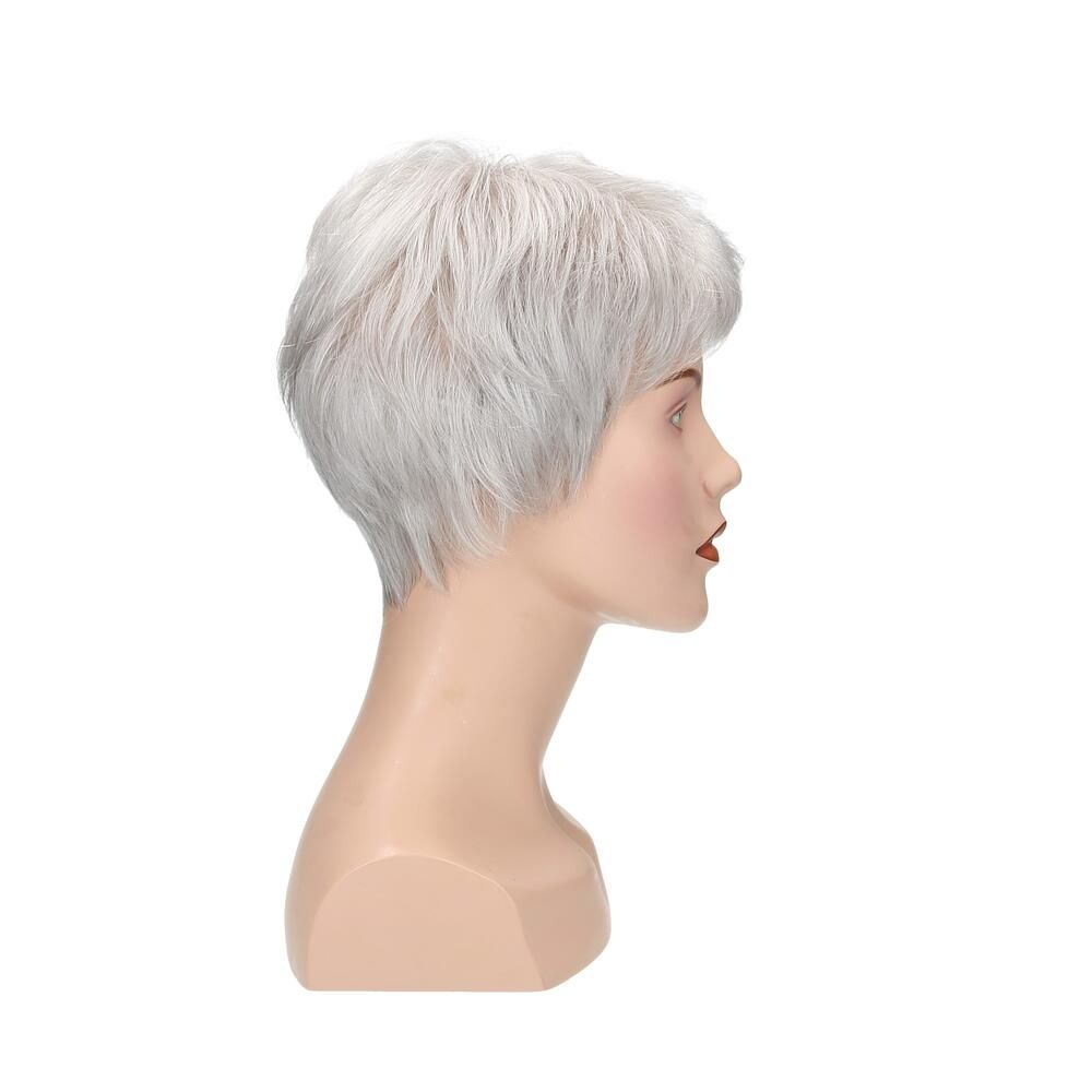 Perücke Lima von degenhardt, graues Haar, kurze Frisur, auf einer Büste. Seitenansicht.