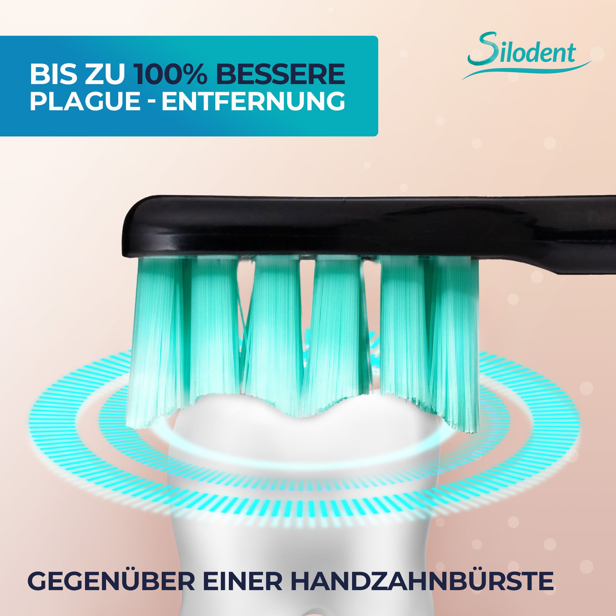 Silodent Schallzahnbürste Midnight Blue. Zahnbürstenköpfe mit antiseptischen Borsten
