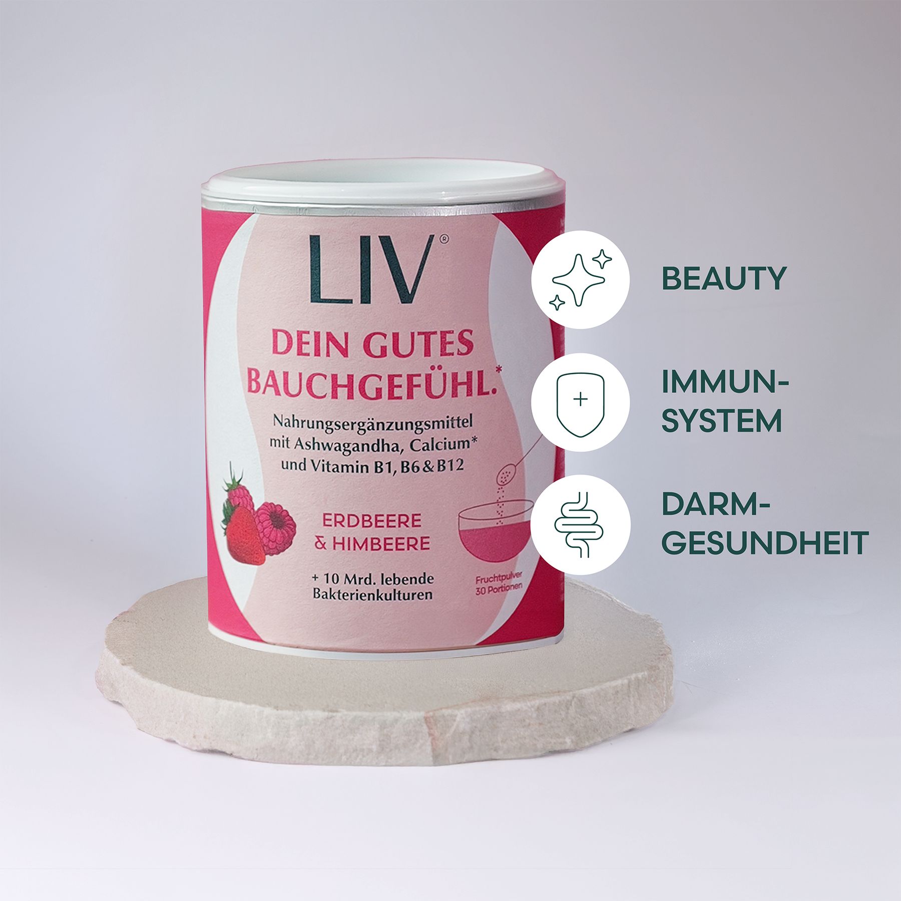 LIV Darmkur | Himbeere Erdbeere aus ganzen Früchten, mit Bakterienkulturen und Ashwagandha KSM-66®
