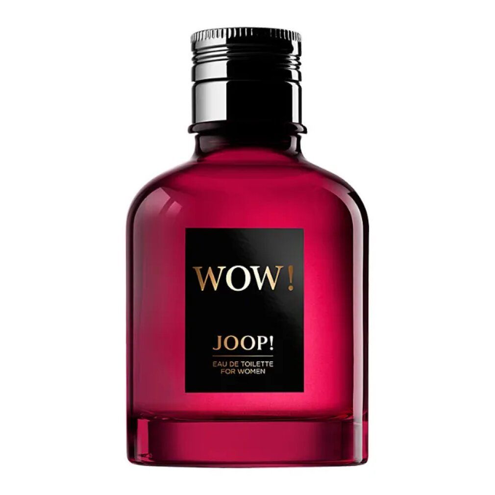 Joop! Wow! Eau de Toilette für Damen. Roter Flakon mit schwarzem Etikett. Goldene Schrift.