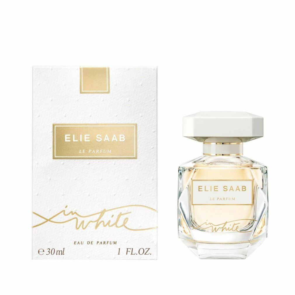 Elie Saab Le Parfum in White Eau de Parfum Spray. Weiße Schachtel und Flakon. Goldene Schriftzüge. 30ml und 1 FL.OZ.