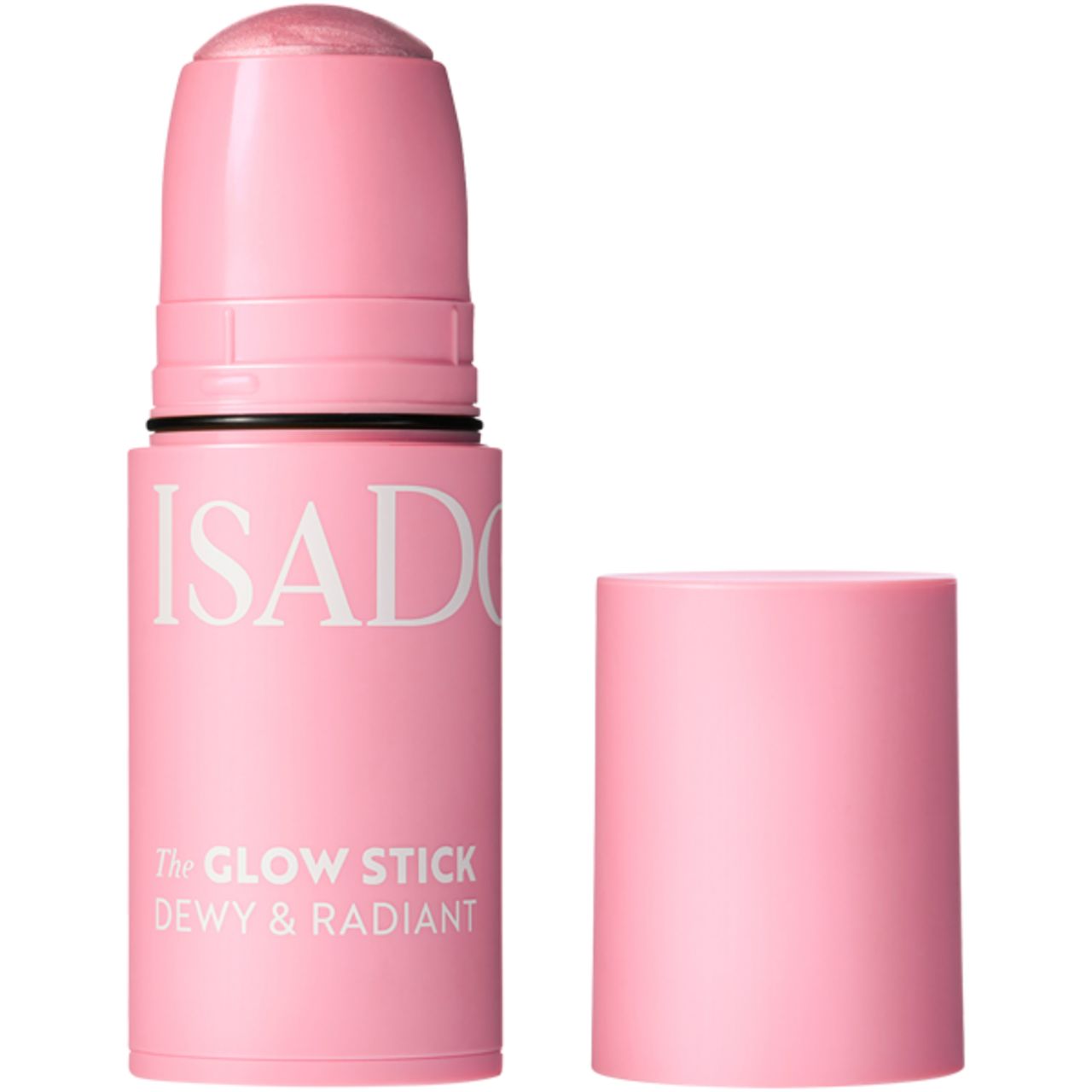 Rosa Glow Stick mit geöffneter Kappe. Aufschrift: IsaDora, The Glow Stick, Dewy & Radiant.