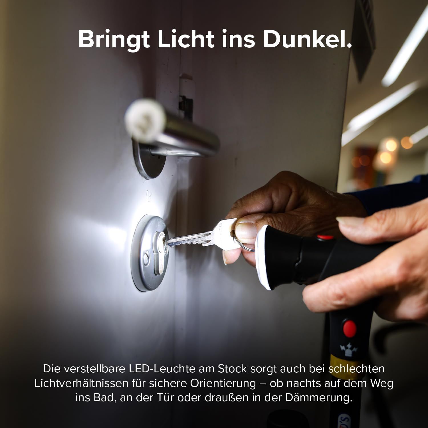 DR-HO'S Get Up & Go Gehstock mit LED-Licht, Alarmknopf & 4-Punkt-Standfuß