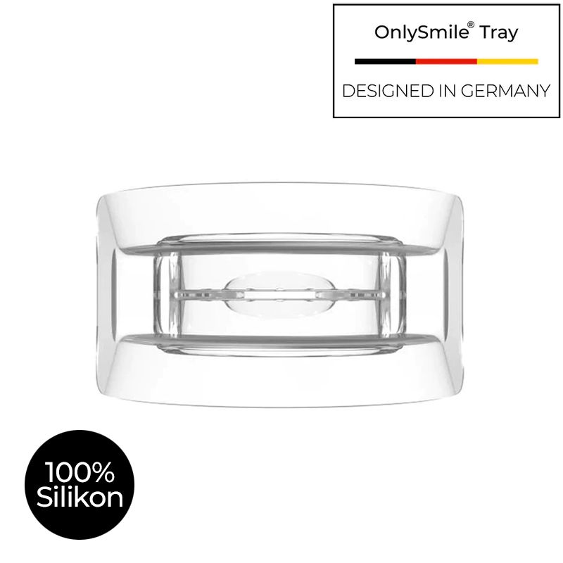 OnlySmile Tray aus 100% Silikon, entworfen in Deutschland. Transparente U-Form.