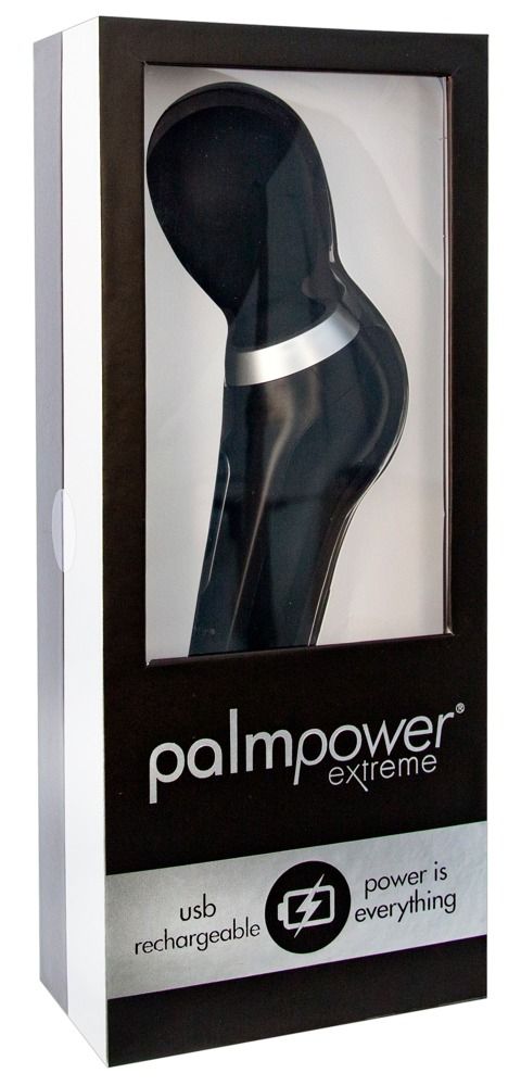 Wellness-Produkt in Verpackung. Schwarze Verpackung mit Produktabbildung. Produktname: Palmpower extreme.