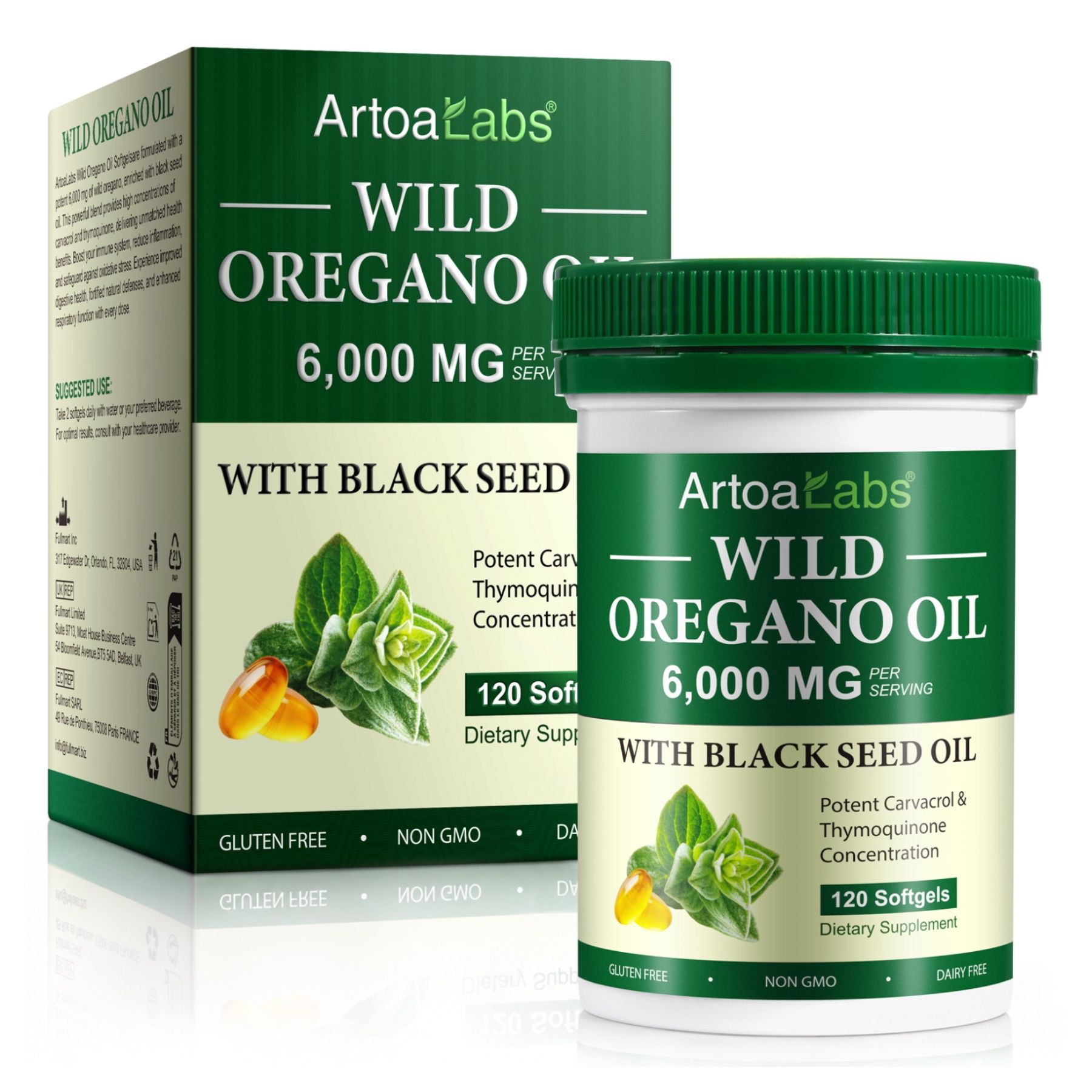 P-beauty Olio di origano selvatico 6000 mg, olio di cumino nero, carvacrolo, timochinone