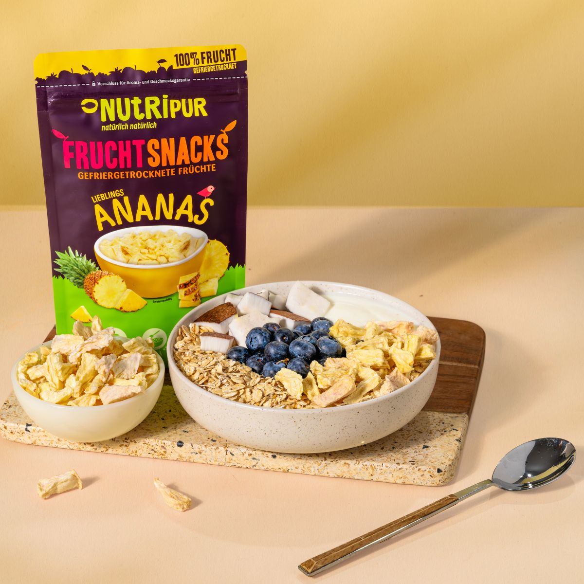 NutriPur gefriergetrocknete Früchte, Ananas Bits in großen Stücken