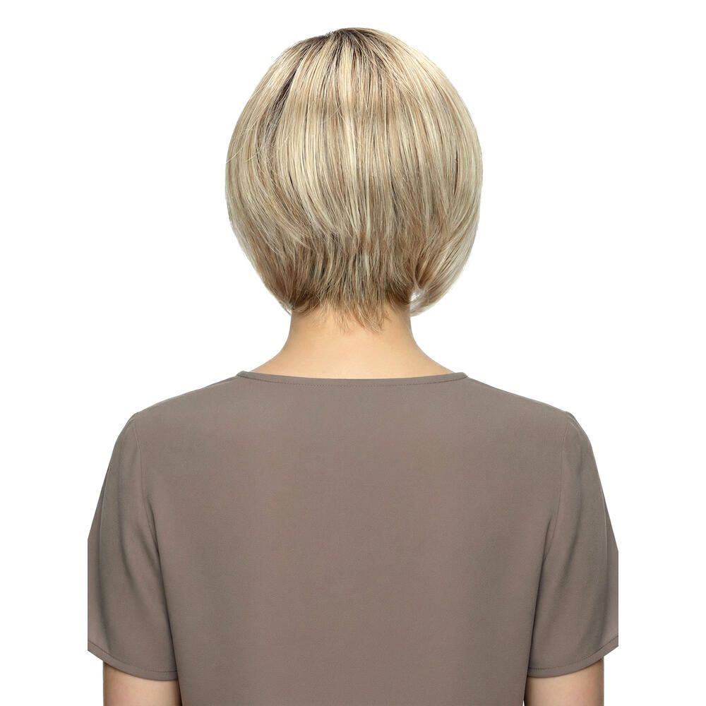 Perücke Mercedes: Blond Bob, Rückansicht. Glattes Haar, seitlicher Scheitel.