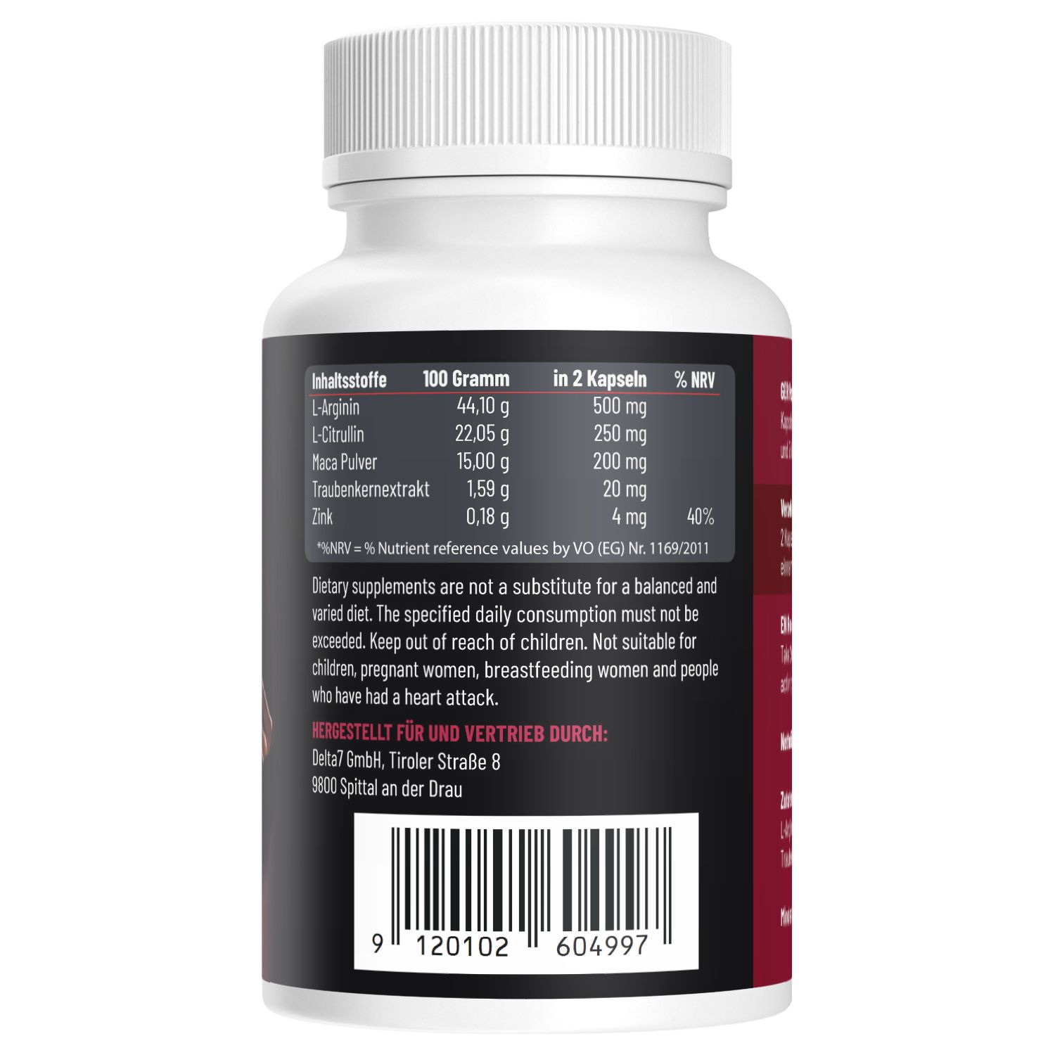 Rückseite der Red Seduction Flasche mit Nährwertangaben und Inhaltsstoffen.