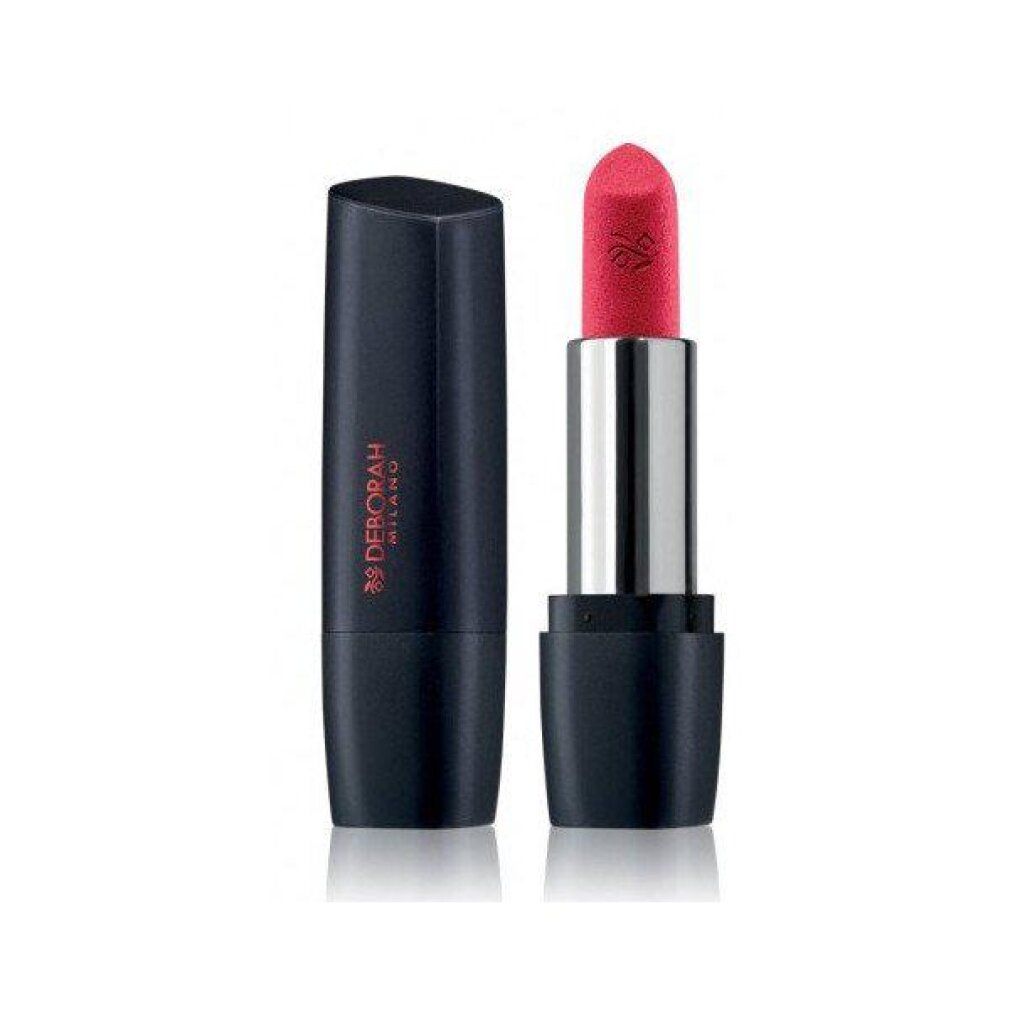 Schwarzer Lippenstift mit silbernem Schaft und rotem Stift. Deborah Milano Logo auf dem Schaft.