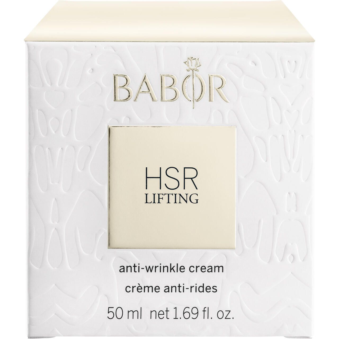 Weiße Verpackung mit Babor-Logo und HSR LIFTING. Text: anti-wrinkle cream, 50 ml.