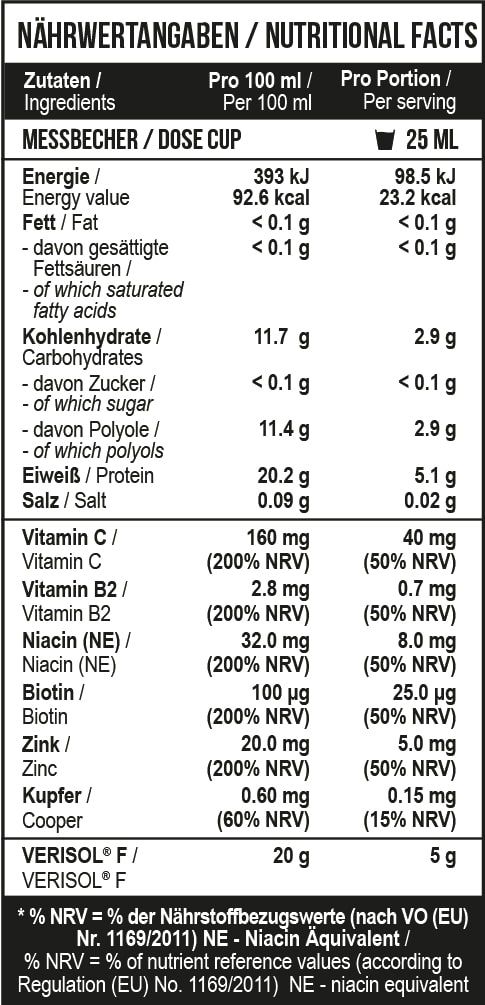 Detailansicht der Nährwerttabelle für MST Fish Collagen Peptides Zero.