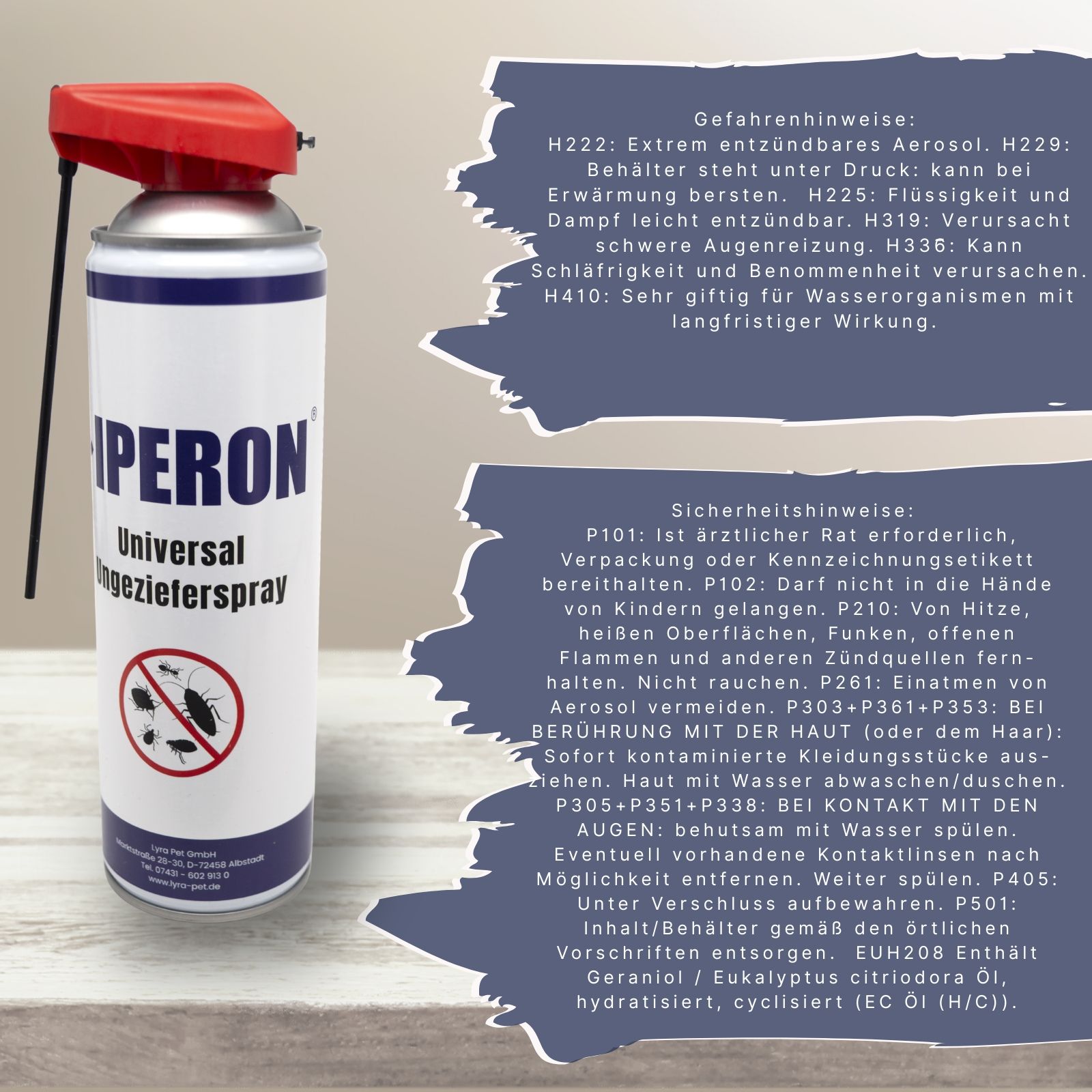 IPERON Universal Ungeziefer-Spray Dose mit Gefahren- und Sicherheitshinweisen.