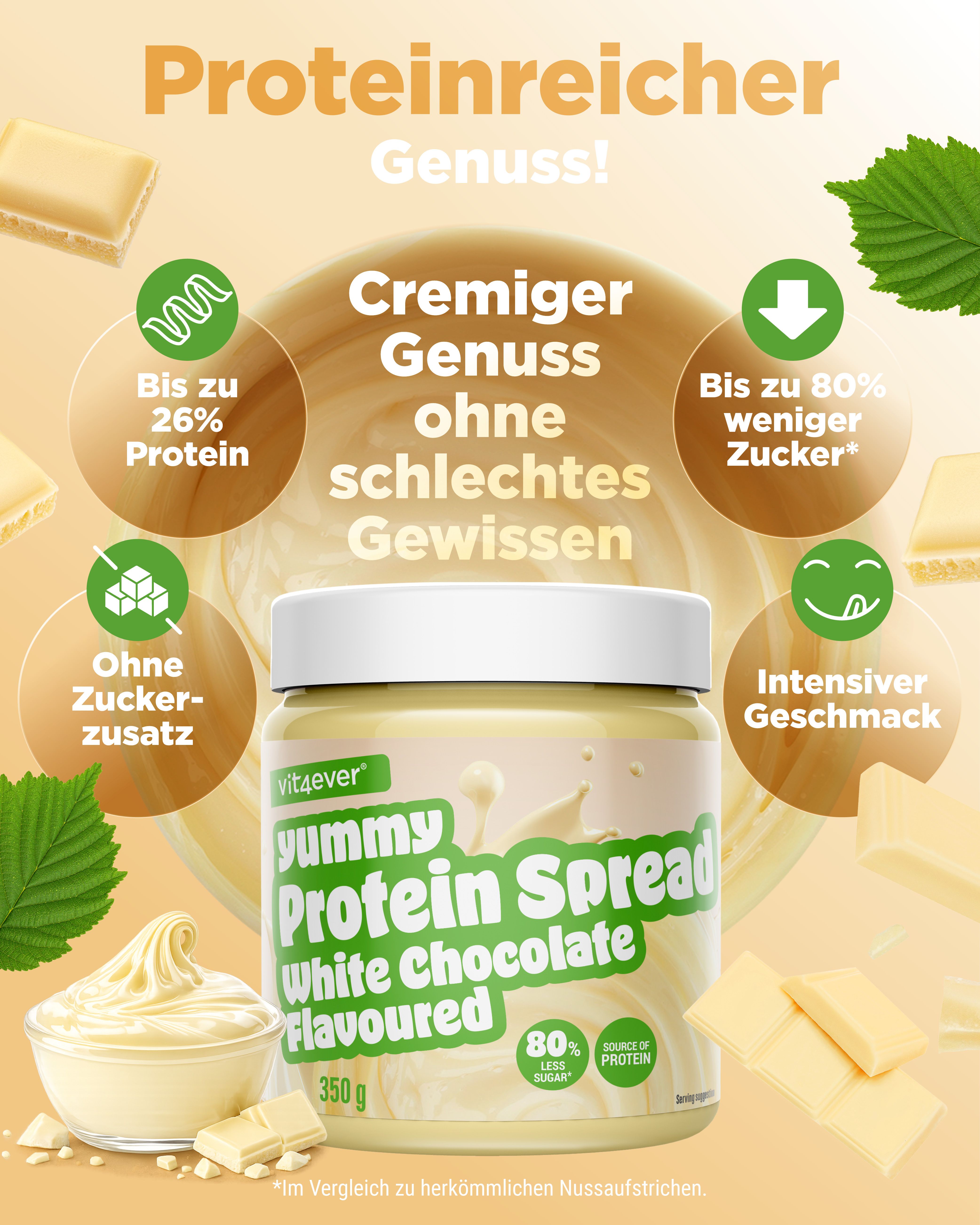 Vit4ever Yummy Protein Spread White Chocolate: Cremiger Genuss ohne schlechtes Gewissen, bis zu 26% Protein.