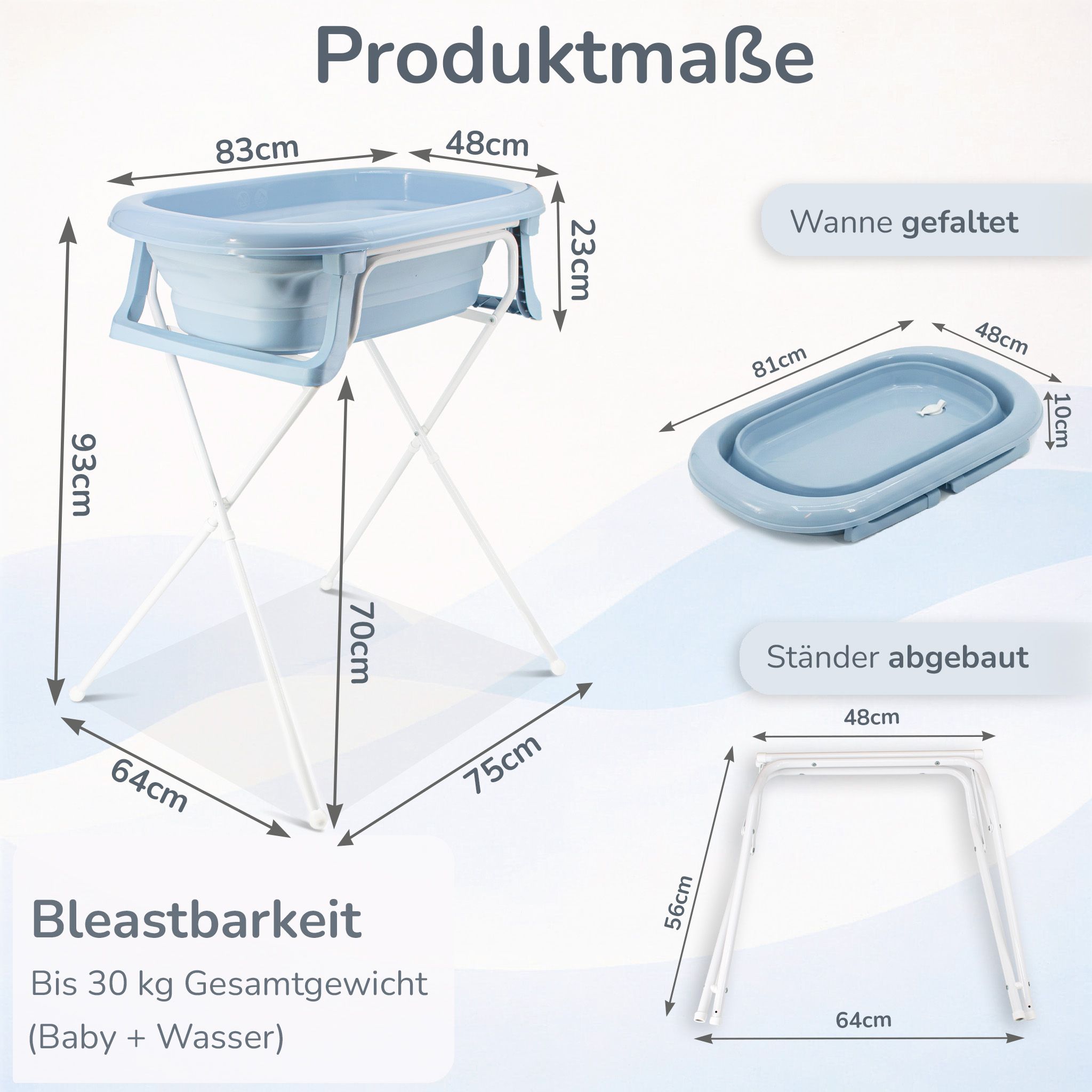 Baby Badewanne faltbar mit Ständer - Babywanne + Ständer + Abflussschlauch + Thermometer