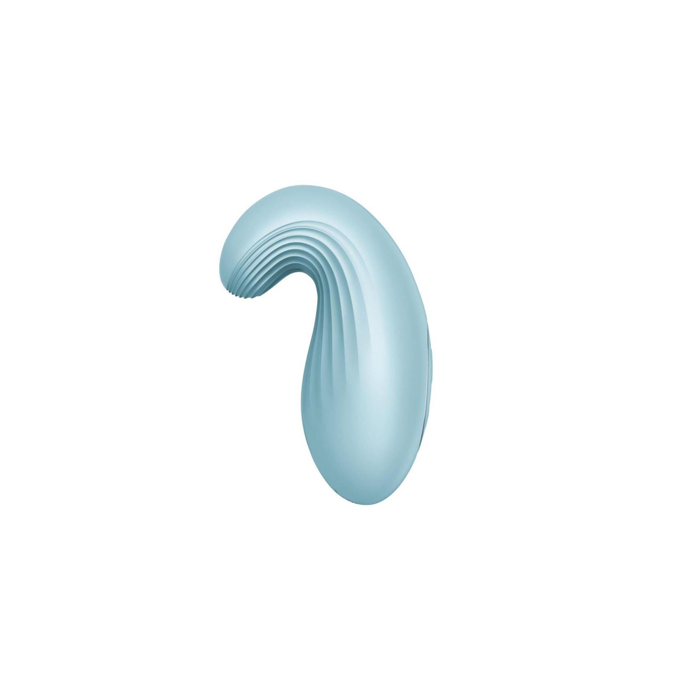 Hellblaues, tropfenförmiges Wellness-Produkt mit geriffelter Oberfläche.