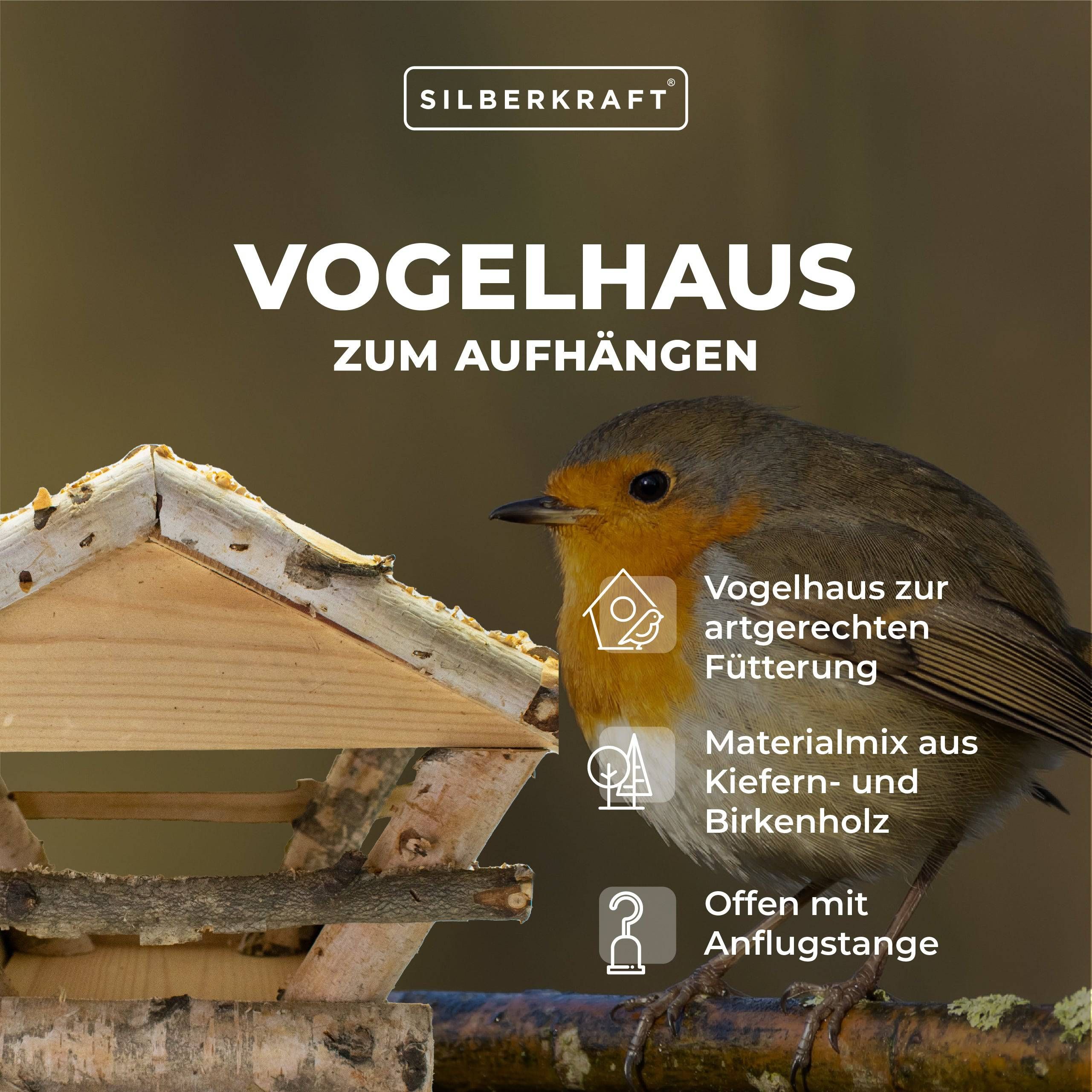 SILBERKRAFT Vogelhaus mit Weidendach