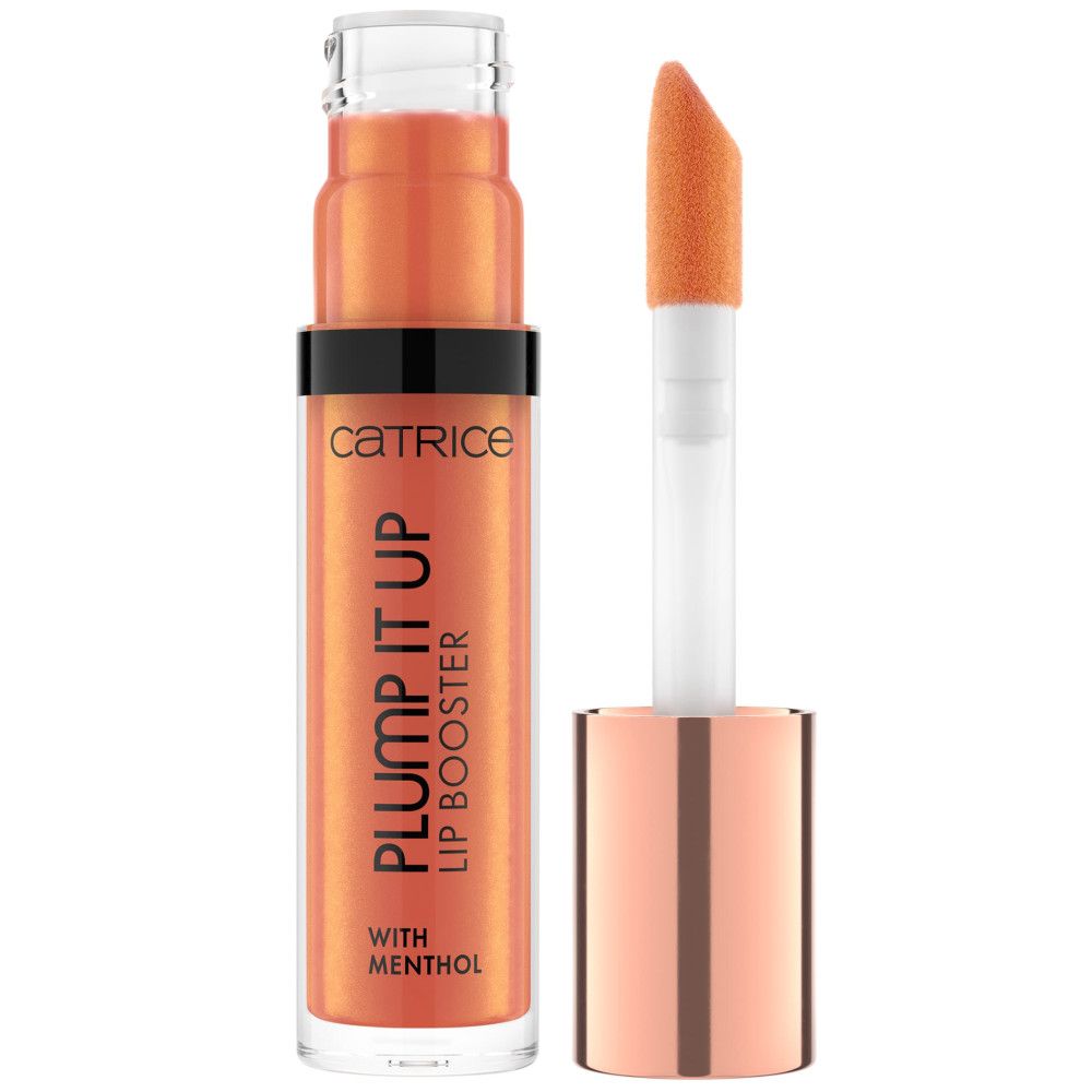 Orangefarbener Lip Booster mit Applikator. Enthält Menthol. Marke: Catrice.
