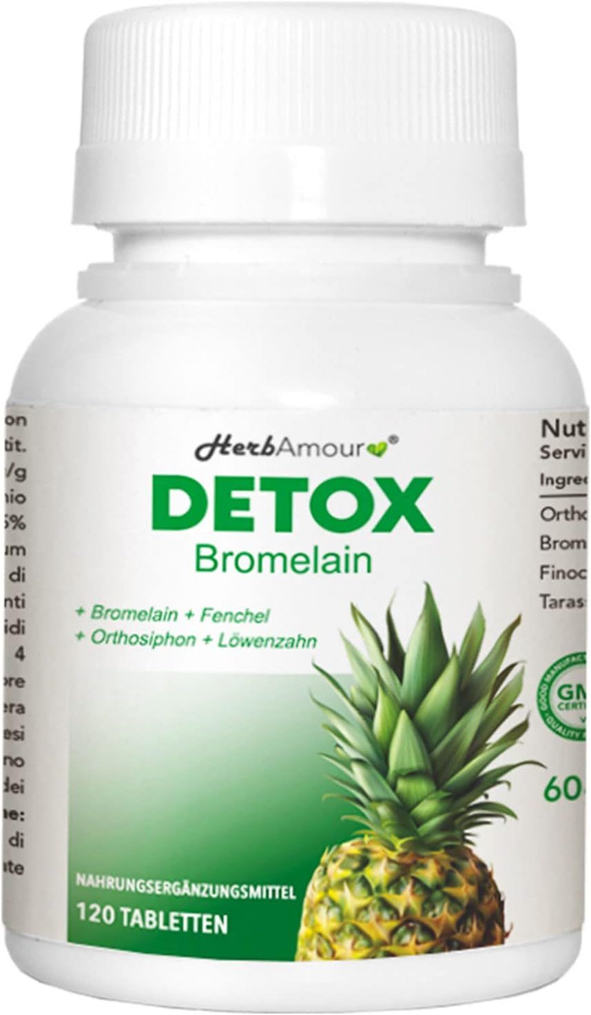 DETOX BROMELAIN  Stark Und Effektiv Entwässernd Und Harntreibend  120 Hochdosierten Tabletten