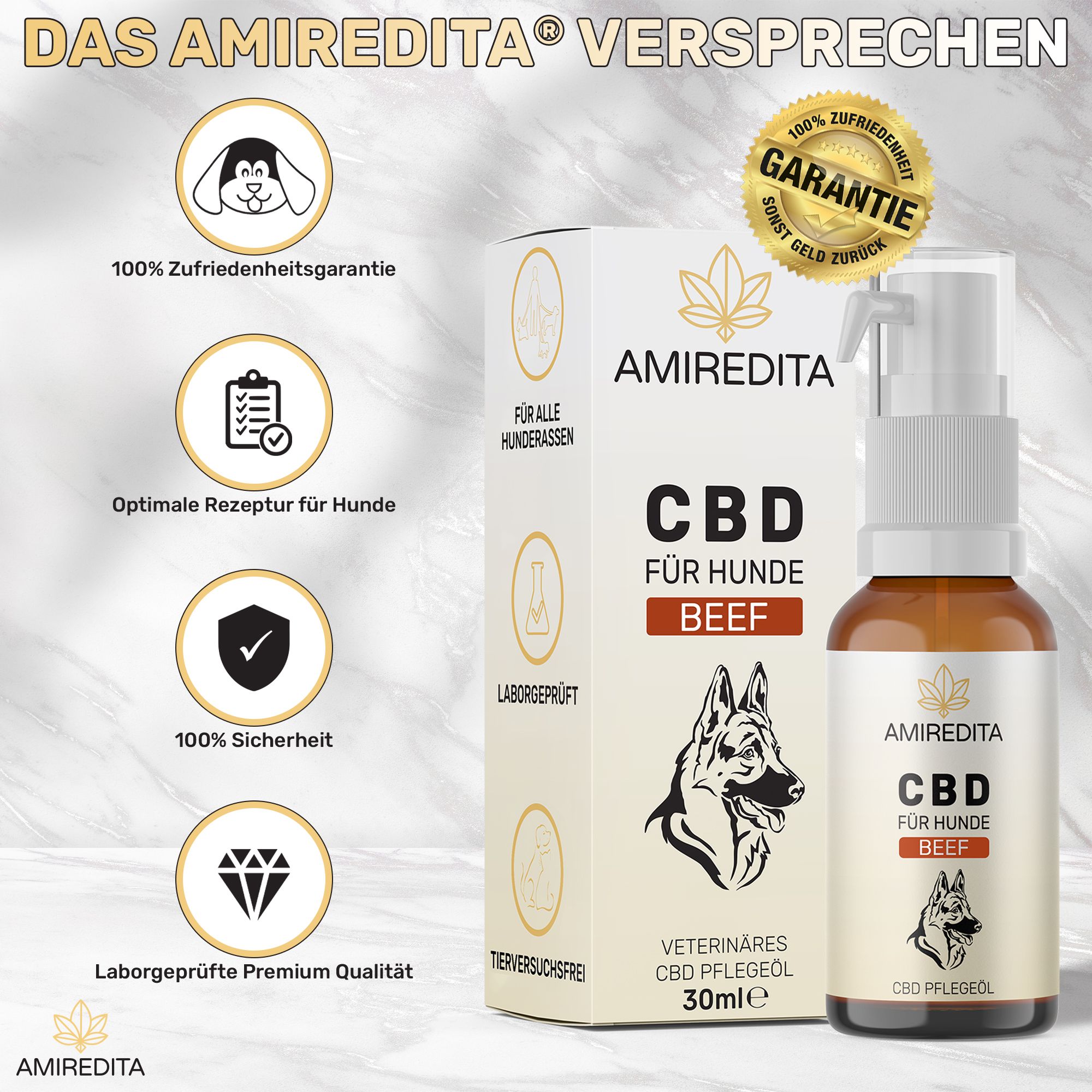 Amiredita CBD Öl Hunde 1500mg - Rindaroma